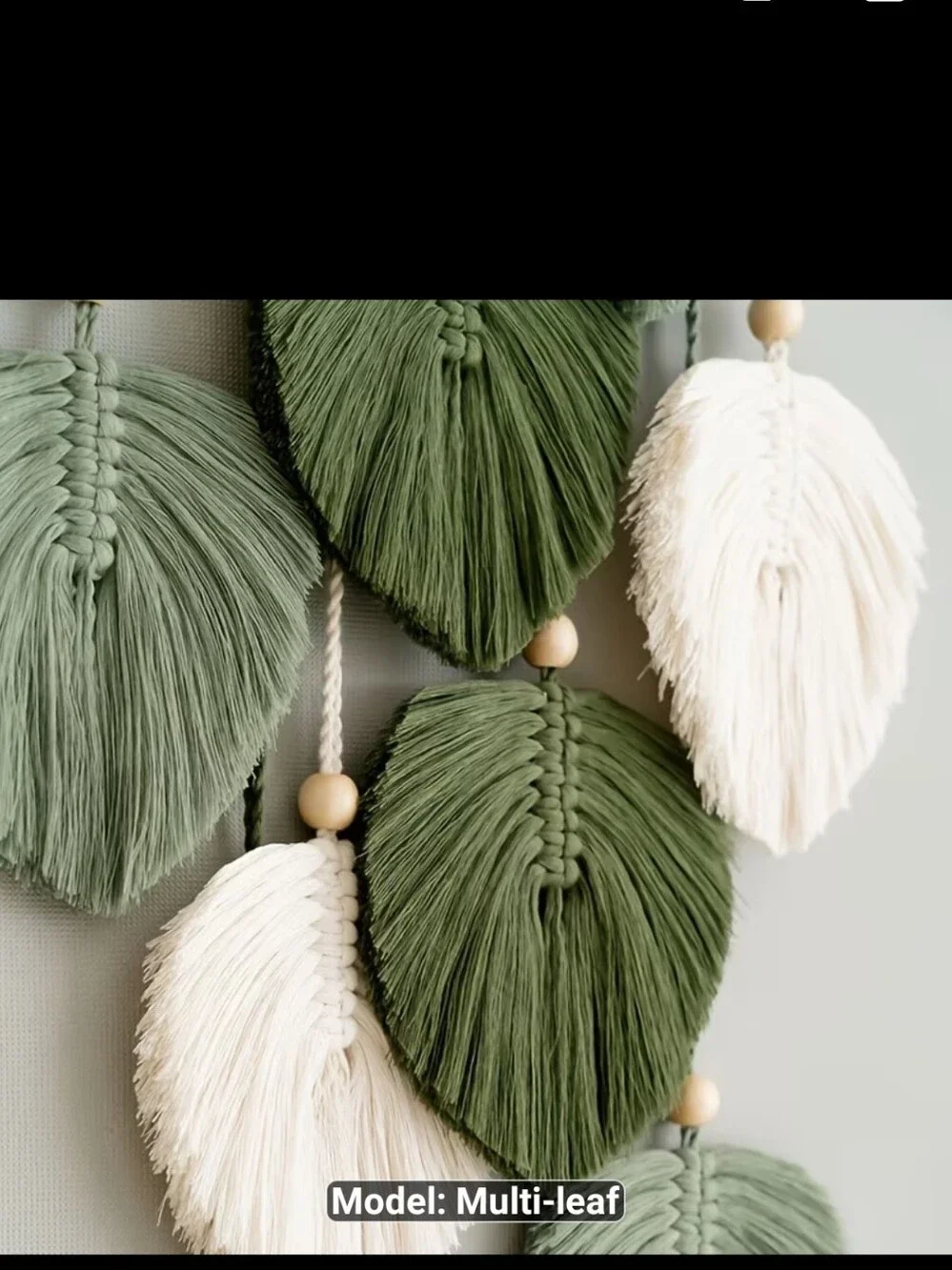 New Handcrafted Green and Cream Leaf Macrame Wall Hanging #1540-670